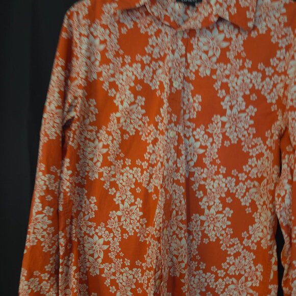Express Men’s Long Sleeve Size S Dress Shirt  Orange W White Flowers Button Up - Picture 4 of 9